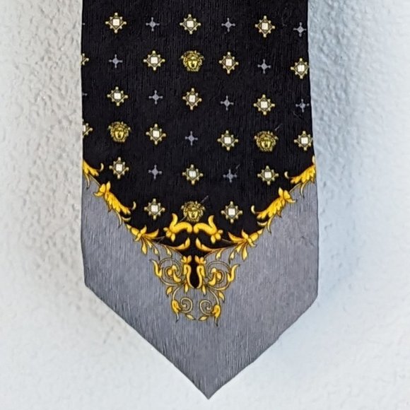 Versace Other - Versace Tie Made in Italy Silk Medusa Head Black Gold Gray